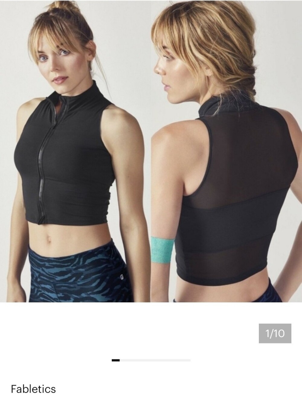 Fabletics Bluebell Midi Sports Bra Mockneck Mock Neck Full Zip Size Large Black